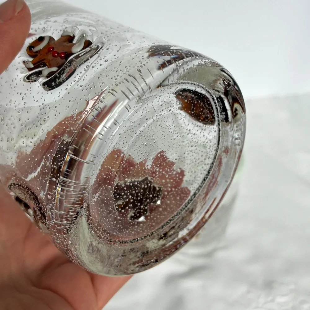 Pottery Barn Icon Tumbler Set Gingerbread Man Seeded Glass Holiday Xmas Cottage